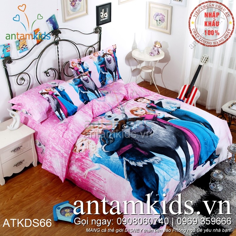 Bộ Chăn ga gối mền drap giường Công chúa Băng giá Frozen cho bé gái
