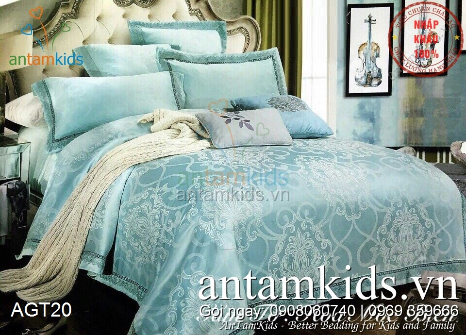 Bộ chăn ga gối cao cấp drap trải giường GẤM lụa cotton nhập khẩu - antamkidsvn