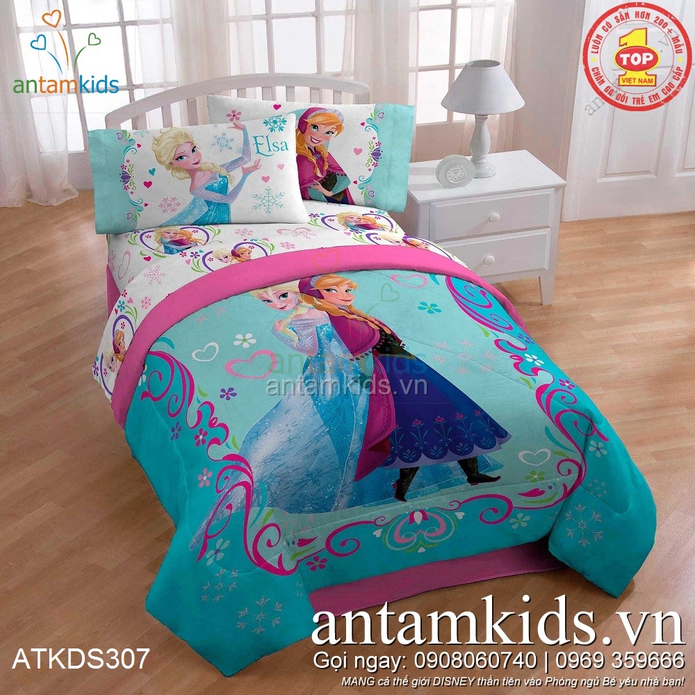 Chăn Ga Gối Anna Elsa Công Chúa Nữ Hoàng Băng Giá Frozen Cho Bé
