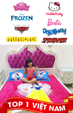 Chăn ga gối trẻ em cao cấp hình Hello Kitty Công chúa Minion Doremon siêu nhâncho bé trai bé gái 