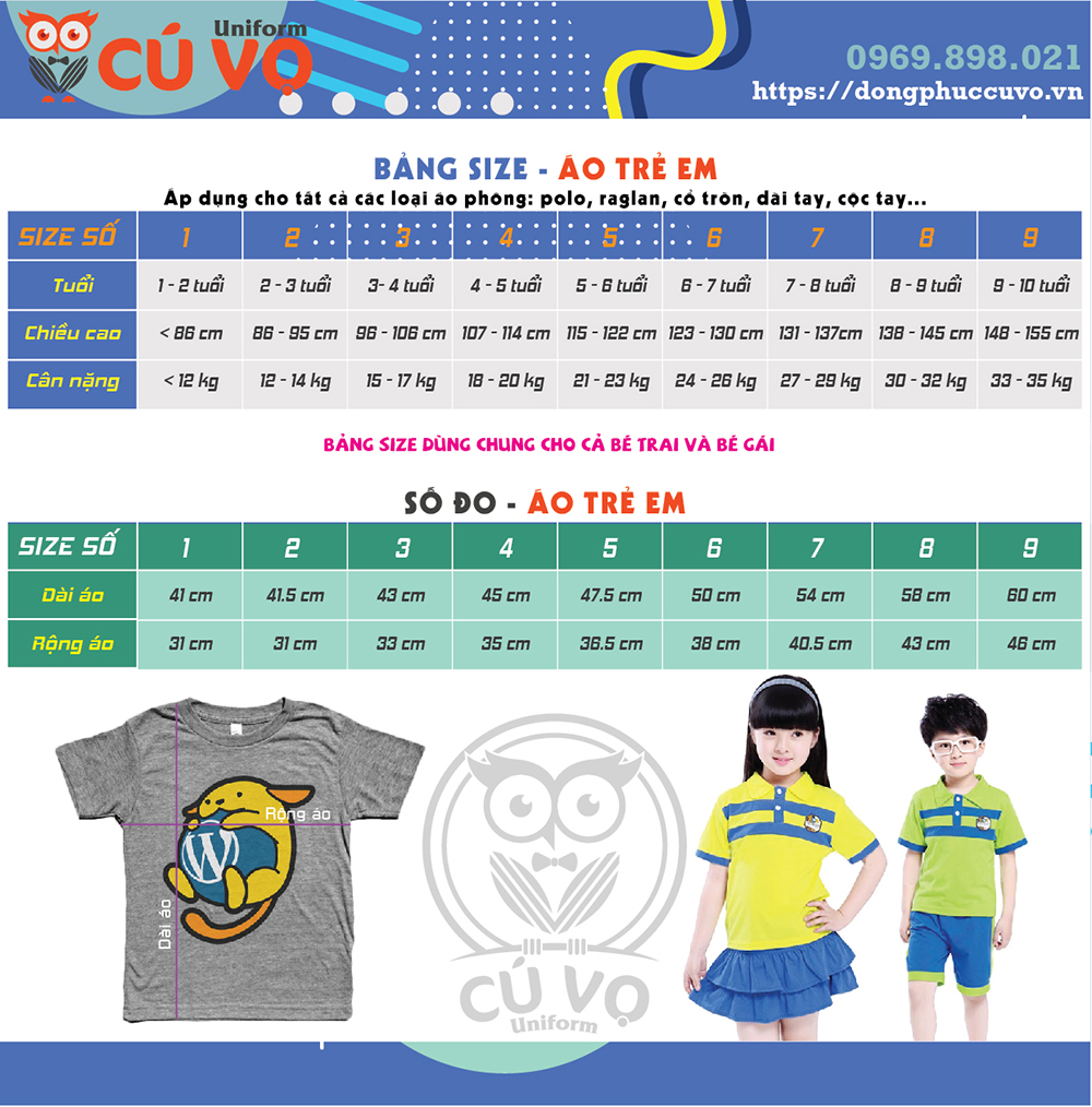 bảng size áo trẻ em chuẩn