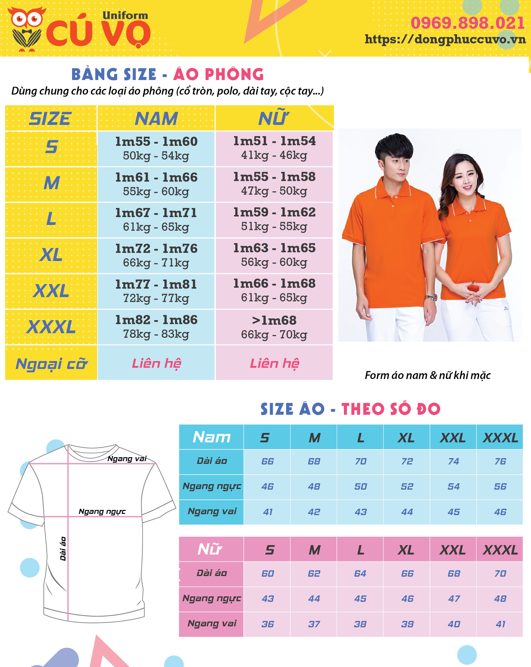 Bảng size áo phông người lớn chuẩn nhất