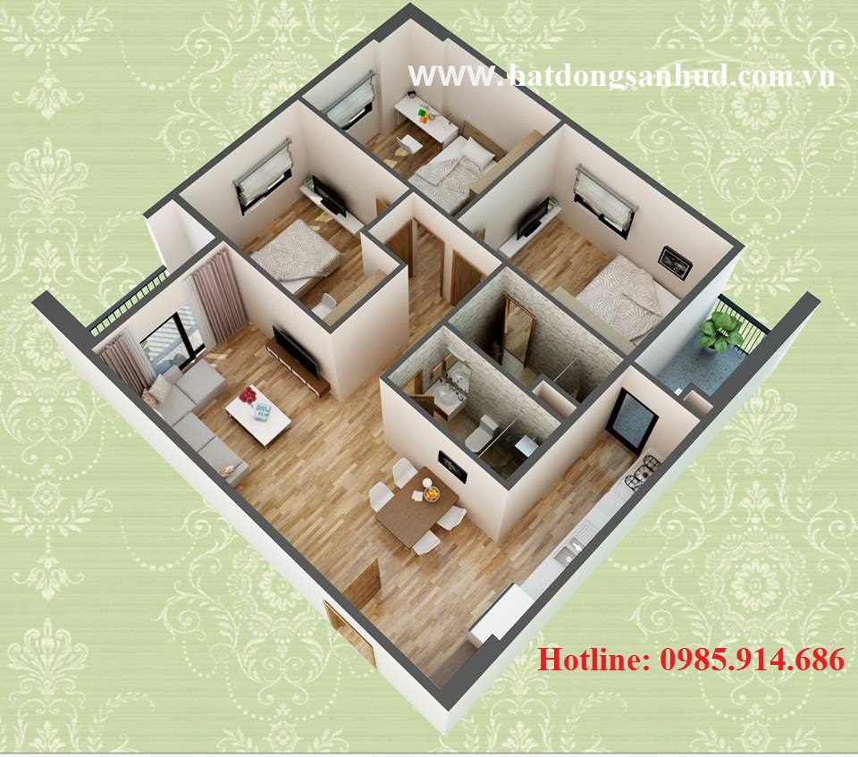 Thiết kế căn hộ A chung cư HUD3 Nguyễn Đức Cảnh