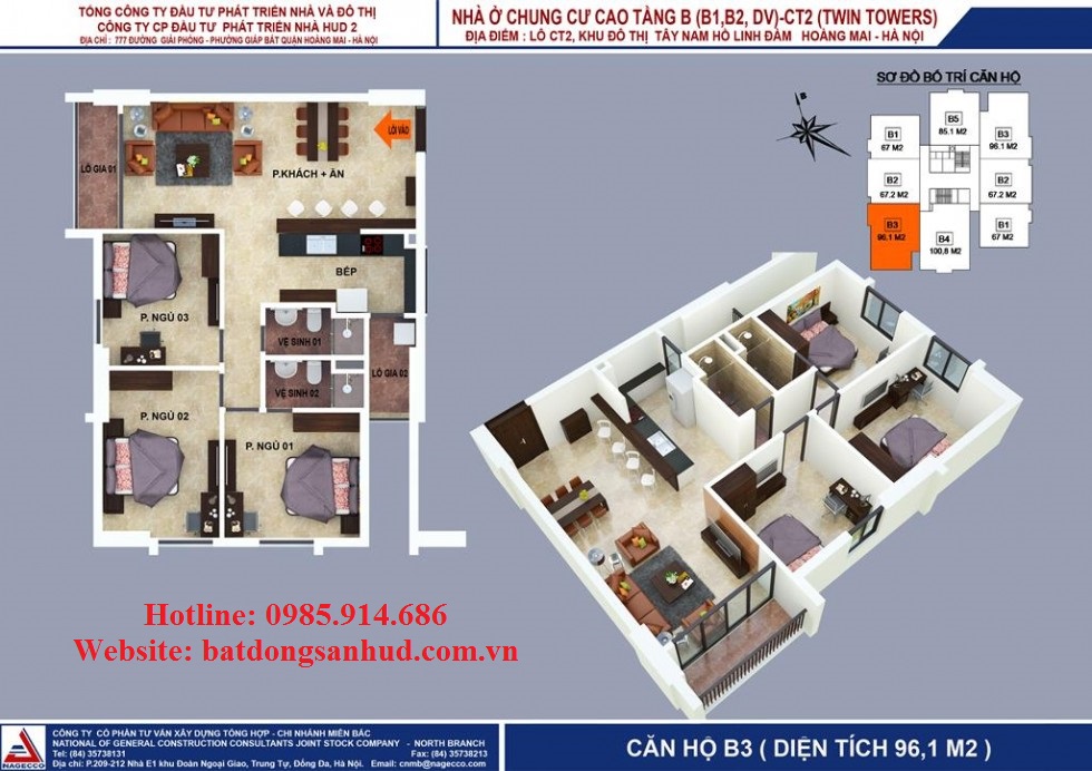 Căn 96.15m2 chung cư B1B2 Tây Nam Linh Đàm