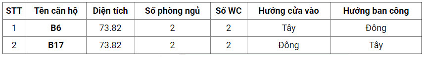 Căn hộ B6 và B17 chung cư 176 Định Công