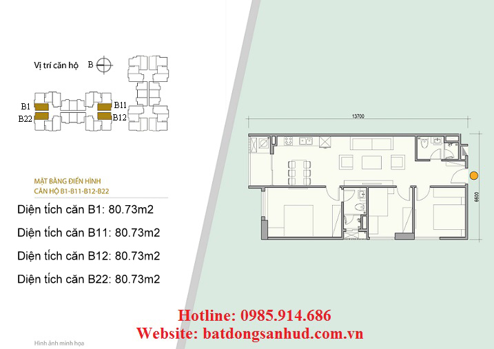 Căn 3 phòng ngủ chung cư 176 định công