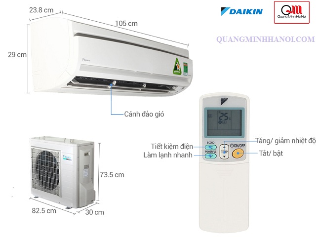 Kích thước tham khảo điều hòa treo tường daikin inverter