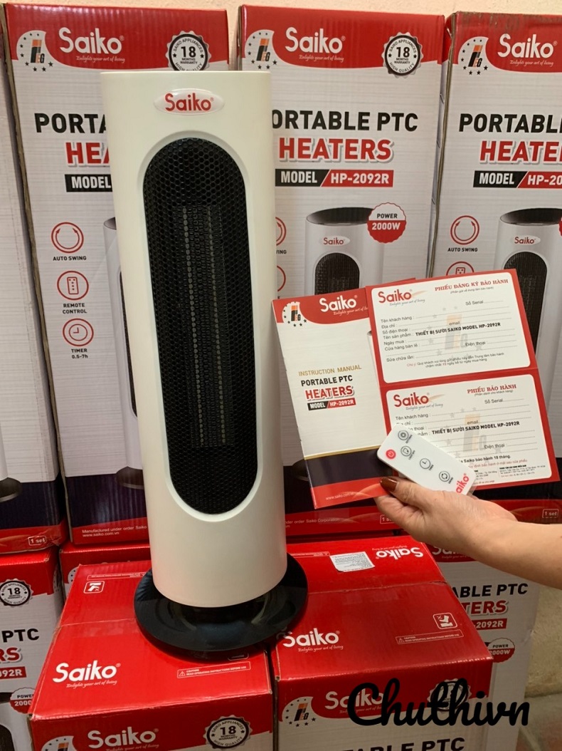 Quạt sưởi nhiệt Saiko HP-2092R - Có điều khiển từ xa, Bảo hành 18 tháng trên toàn quốc