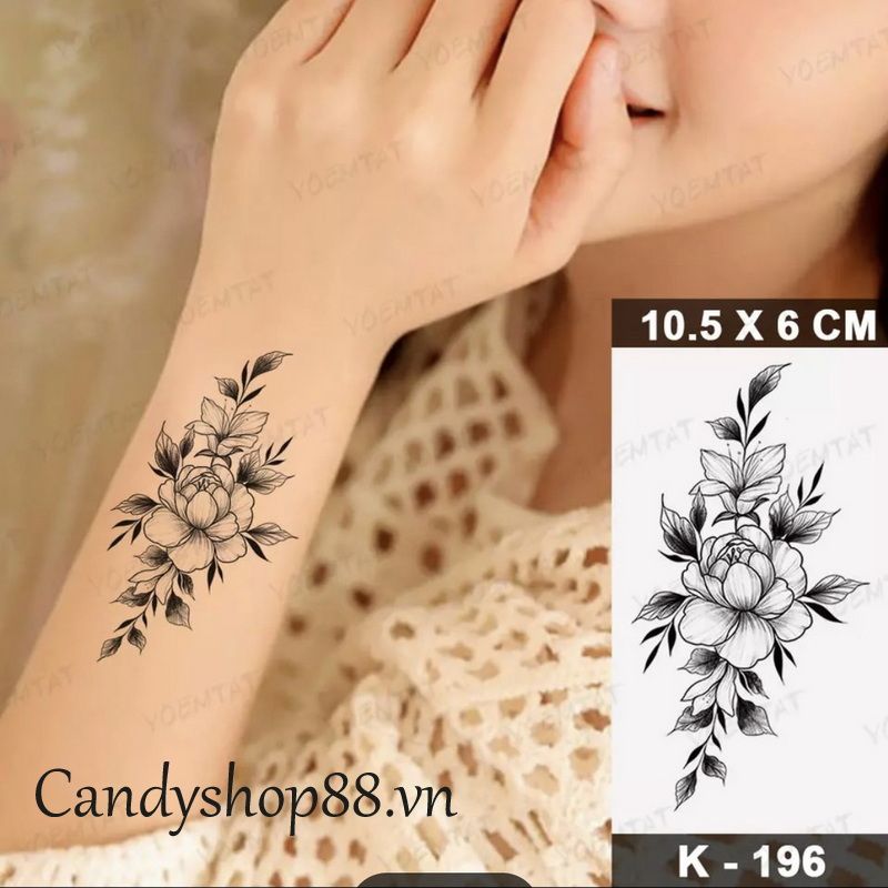Hình xăm dán tattoo mẫu hoa Candyshop88
