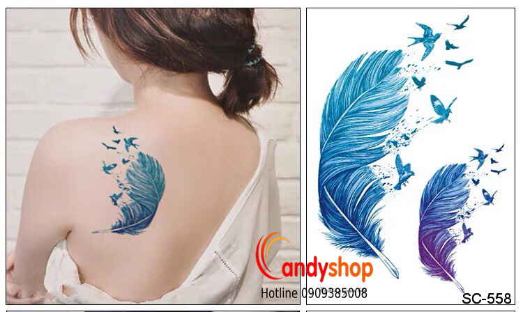 Hình xăm dán tattoo lông vũ cho nam và nữ có hàng tại Candyshop88