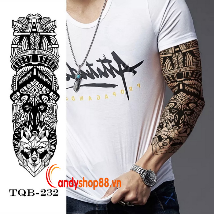 Hình Xăm Dán Tattoo Kín Tay Sói 