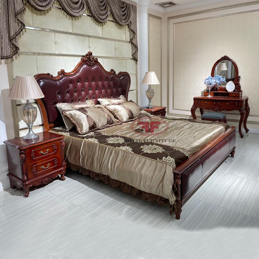 Bộ phòng ngủ tân cổ điển chất liệu gỗ hương sang trọng 8809G