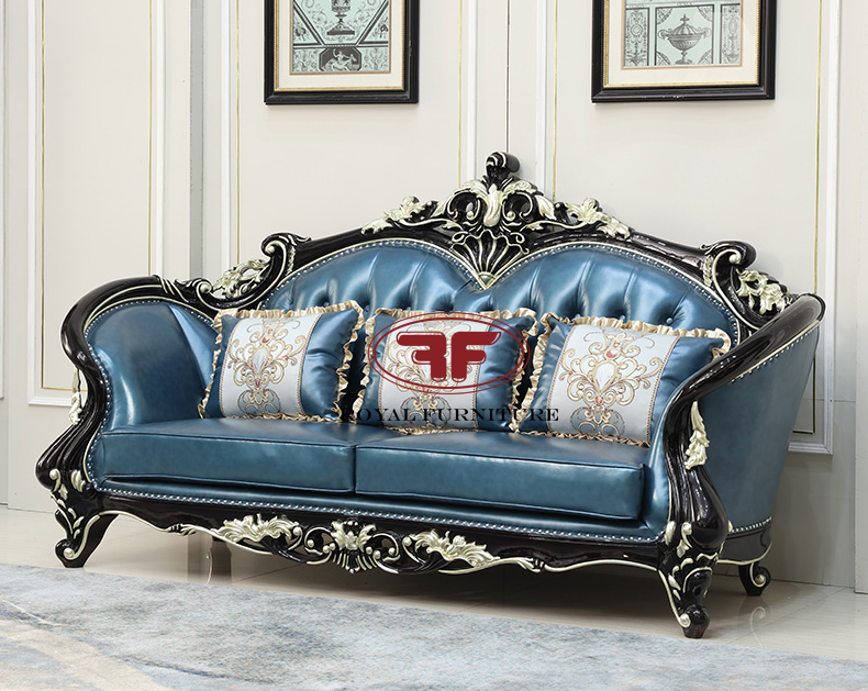 Sofa màu xanh dương tân cổ điển gỗ tự nhiên G9930