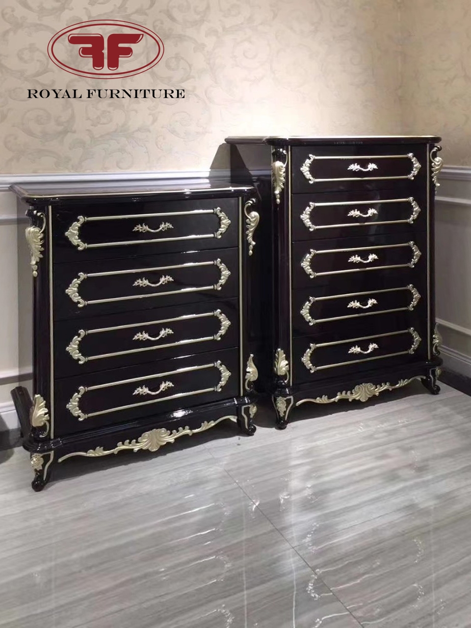 Tủ 4 ngăn kéo tân cổ điển màu nâu piano G953