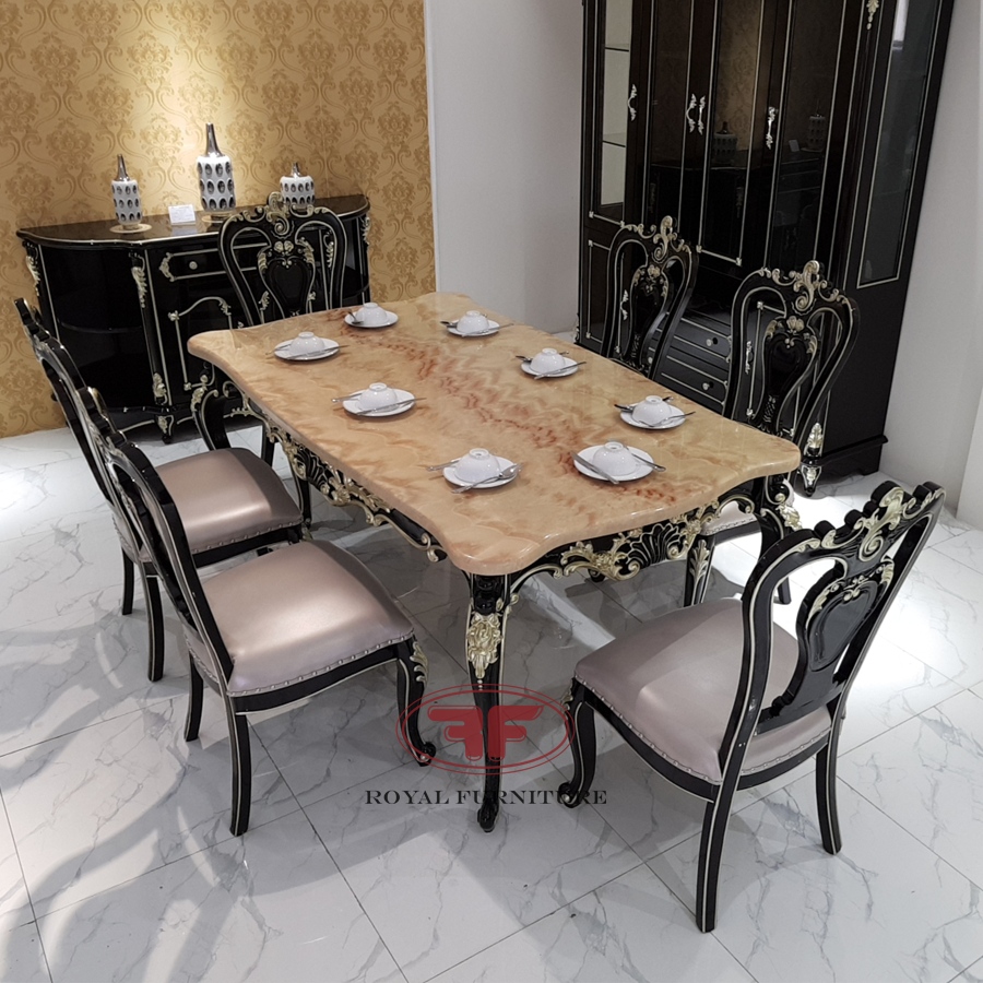 Bộ bàn ghế ăn tân cổ điển kết hợp ghế lưng trần G936
