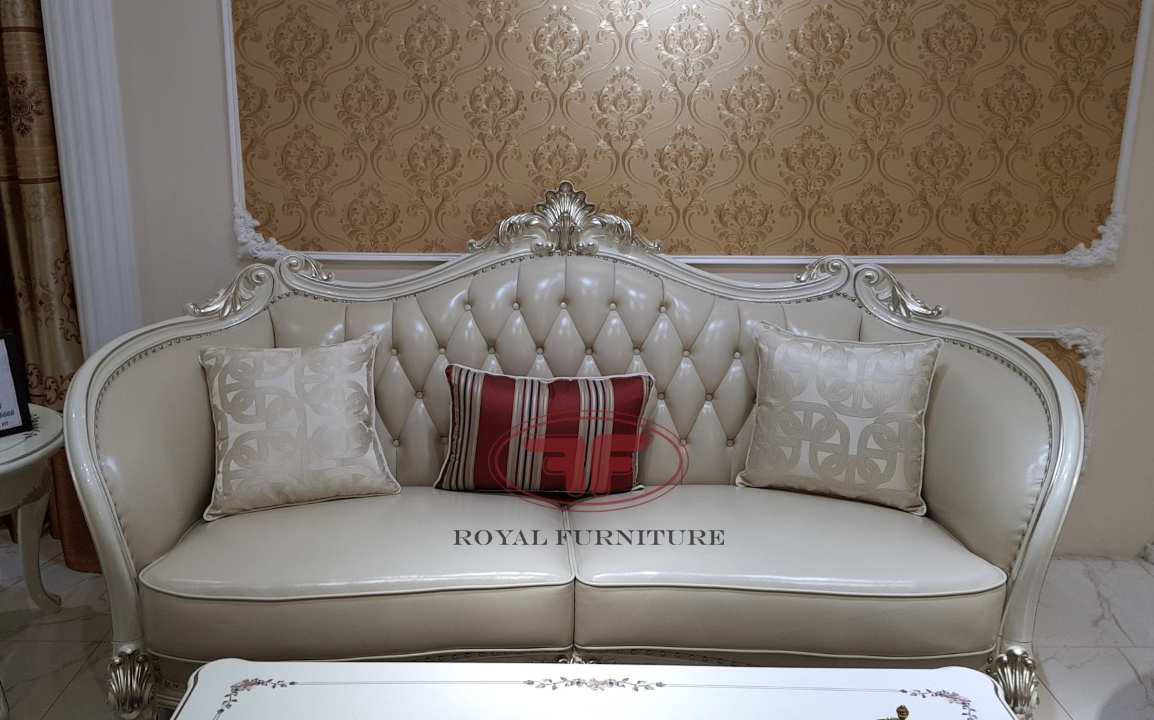 Bộ sofa gỗ phòng khách tân cổ điển màu trắng ngọc trai 9922B