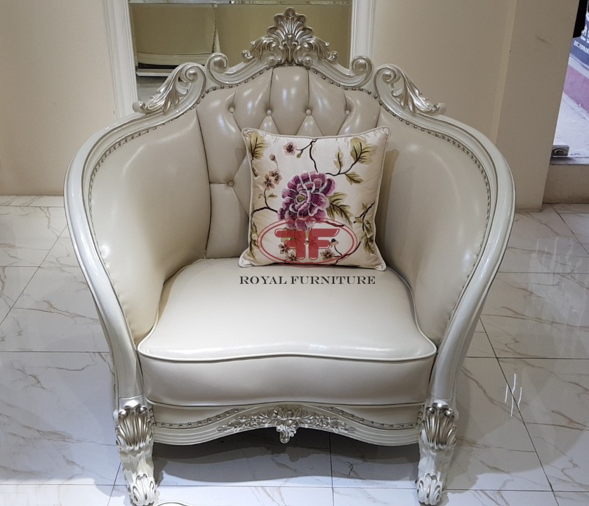 Bộ sofa gỗ phòng khách tân cổ điển màu trắng ngọc trai 9922B