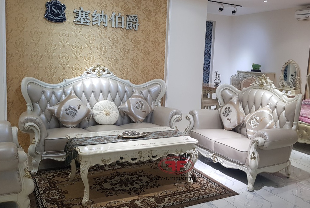 Bộ bàn ghế sofa màu trắng tân cổ điển 9980B
