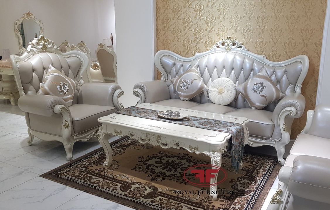 Bộ bàn ghế sofa màu trắng tân cổ điển 9980B