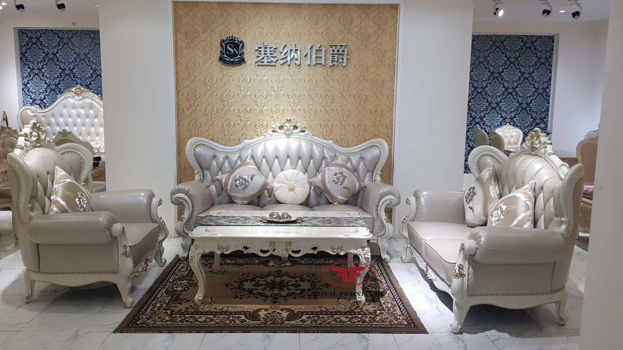 Bộ bàn ghế sofa màu trắng tân cổ điển 9980B