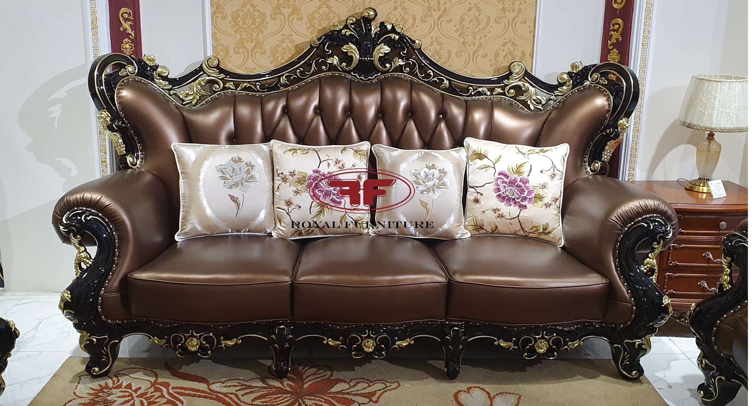 Bộ sofa phòng khách tân cổ điển tone da màu cacao G921