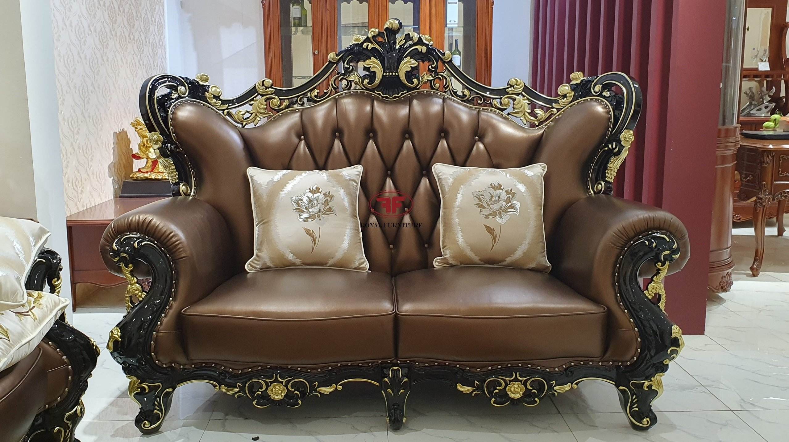 Bộ sofa phòng khách tân cổ điển tone da màu cacao G921