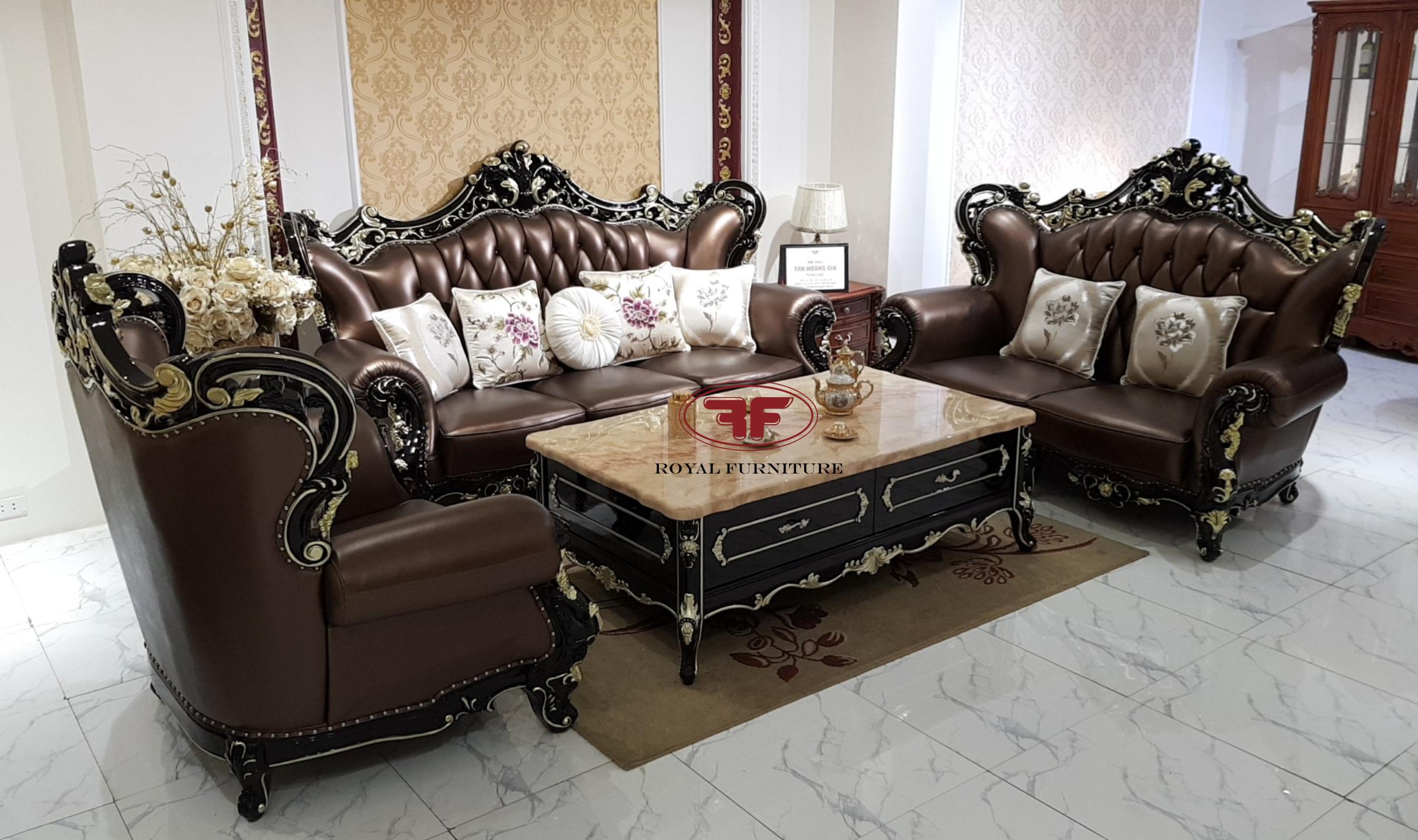 Bộ sofa phòng khách tân cổ điển tone da màu cacao G921