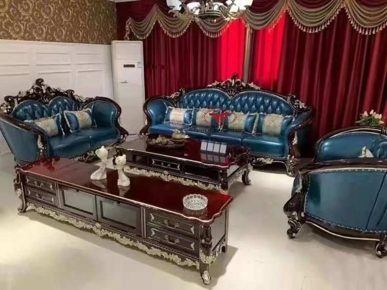 Sofa màu xanh dương tân cổ điển gỗ tự nhiên G9930
