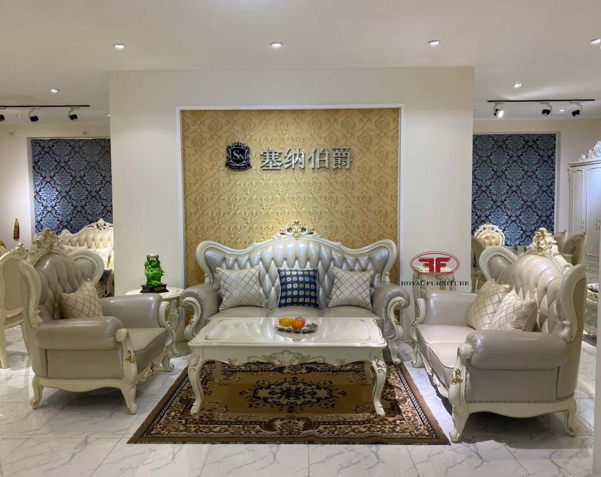 Bộ bàn ghế sofa màu trắng tân cổ điển 9980B