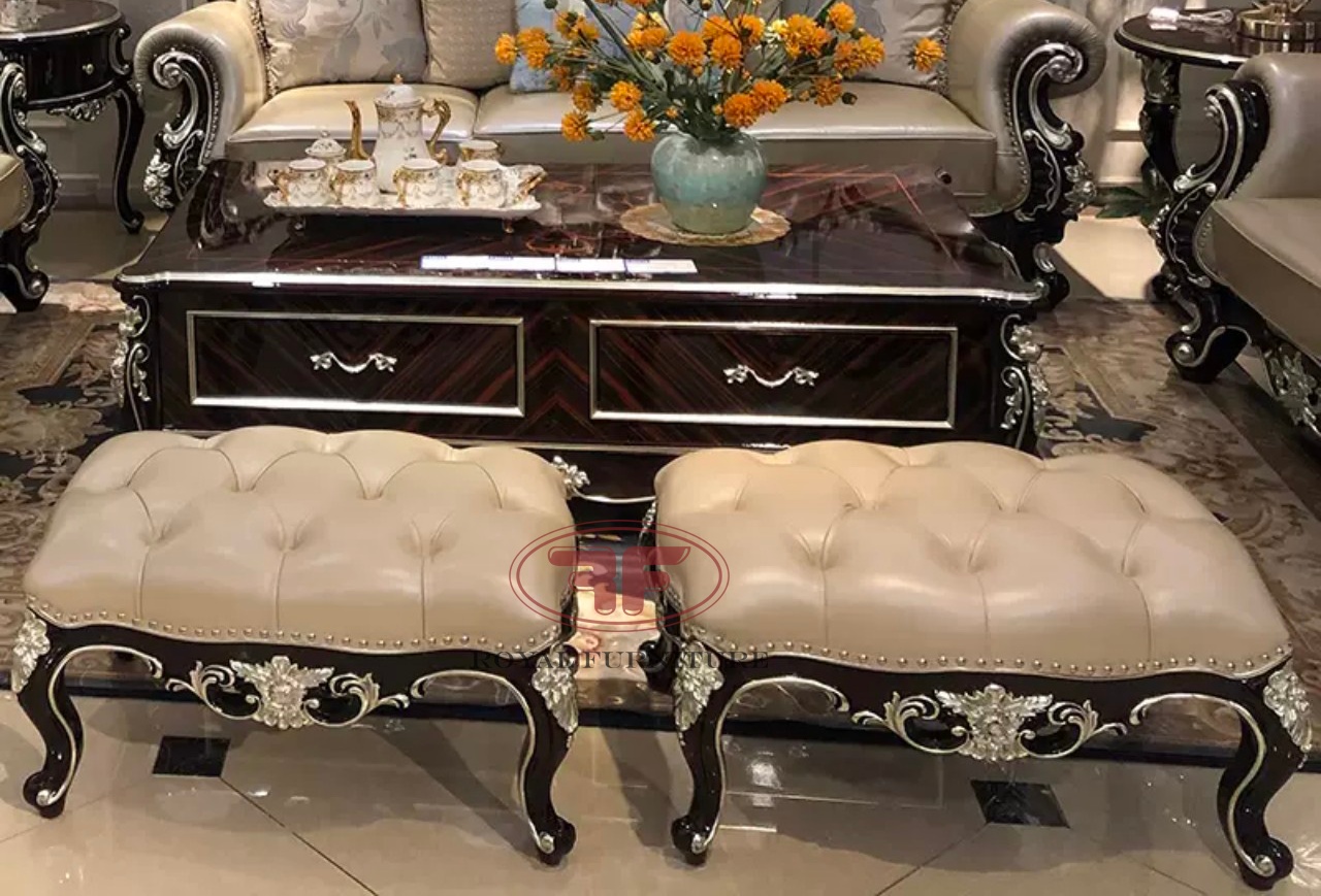 Đôn sofa chữ nhật tân cổ điển màu nâu nho G901