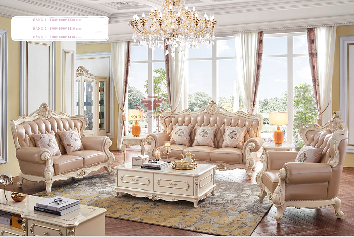 Bộ sofa da thật tân cổ điển 3 băng 9911B