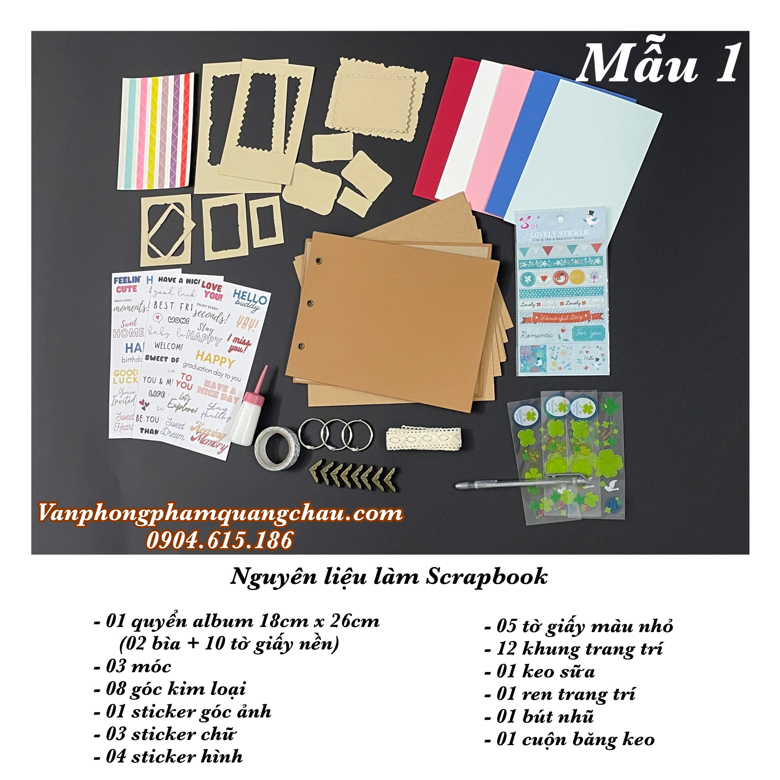 Combo nguyên liệu làm Scrapbook, album ảnh (18cm x 26cm) - 01 ...