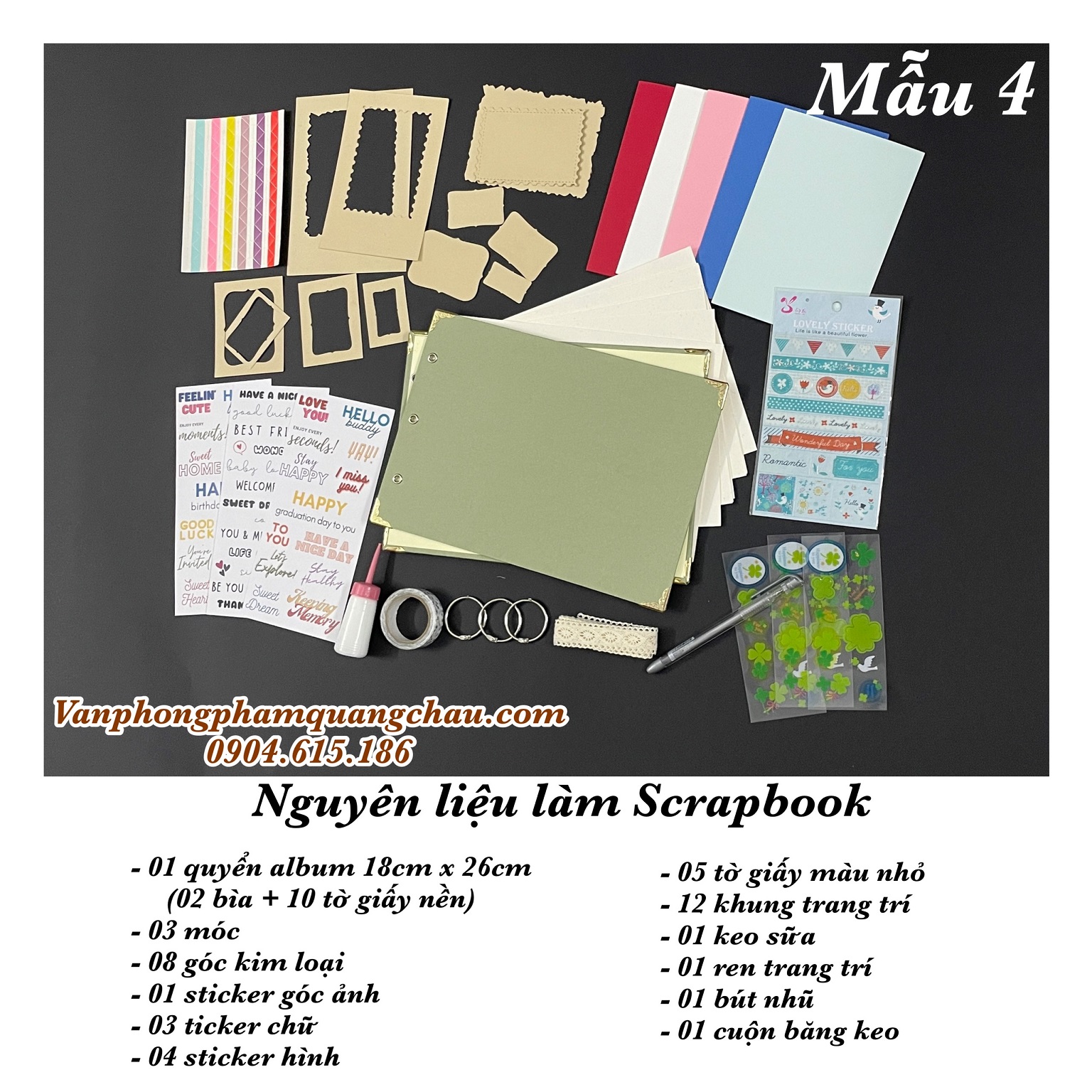 Combo nguyên liệu làm Scrapbook, album ảnh (18cm x 26cm) - 01 ...