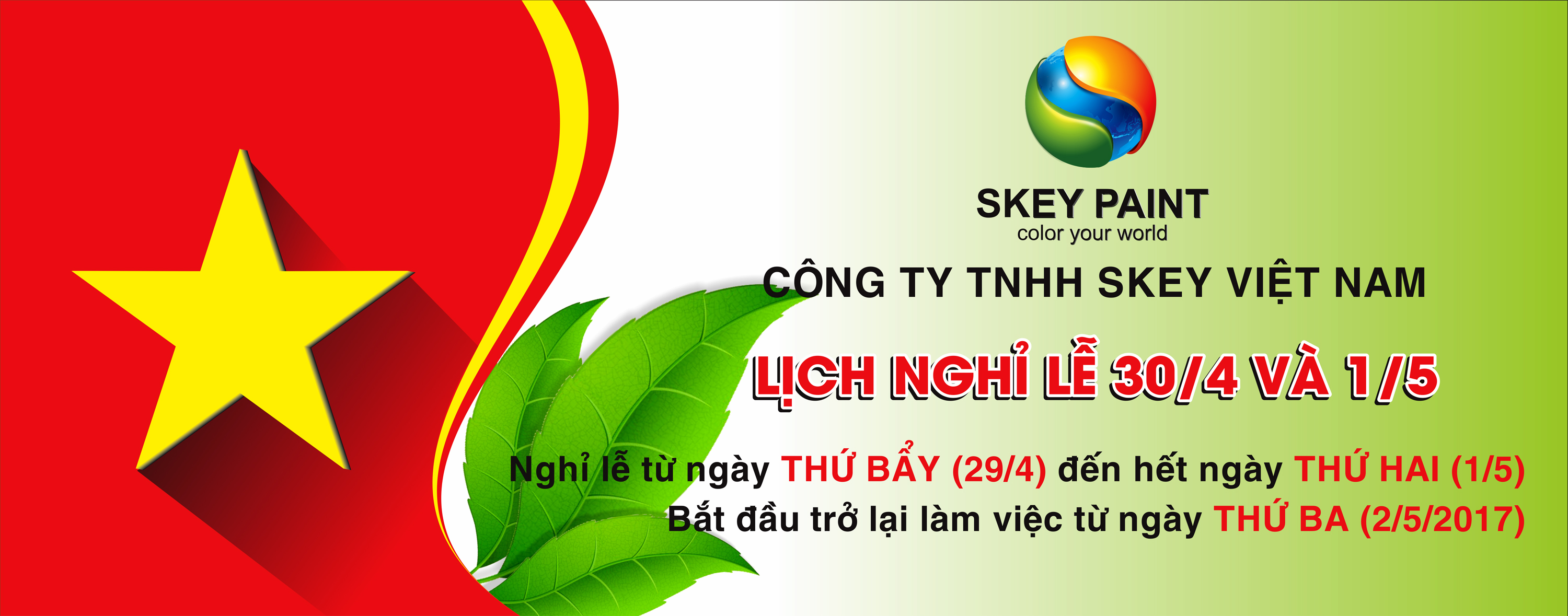 LỊCH NGHỈ LỄ 30/4 - 1/5