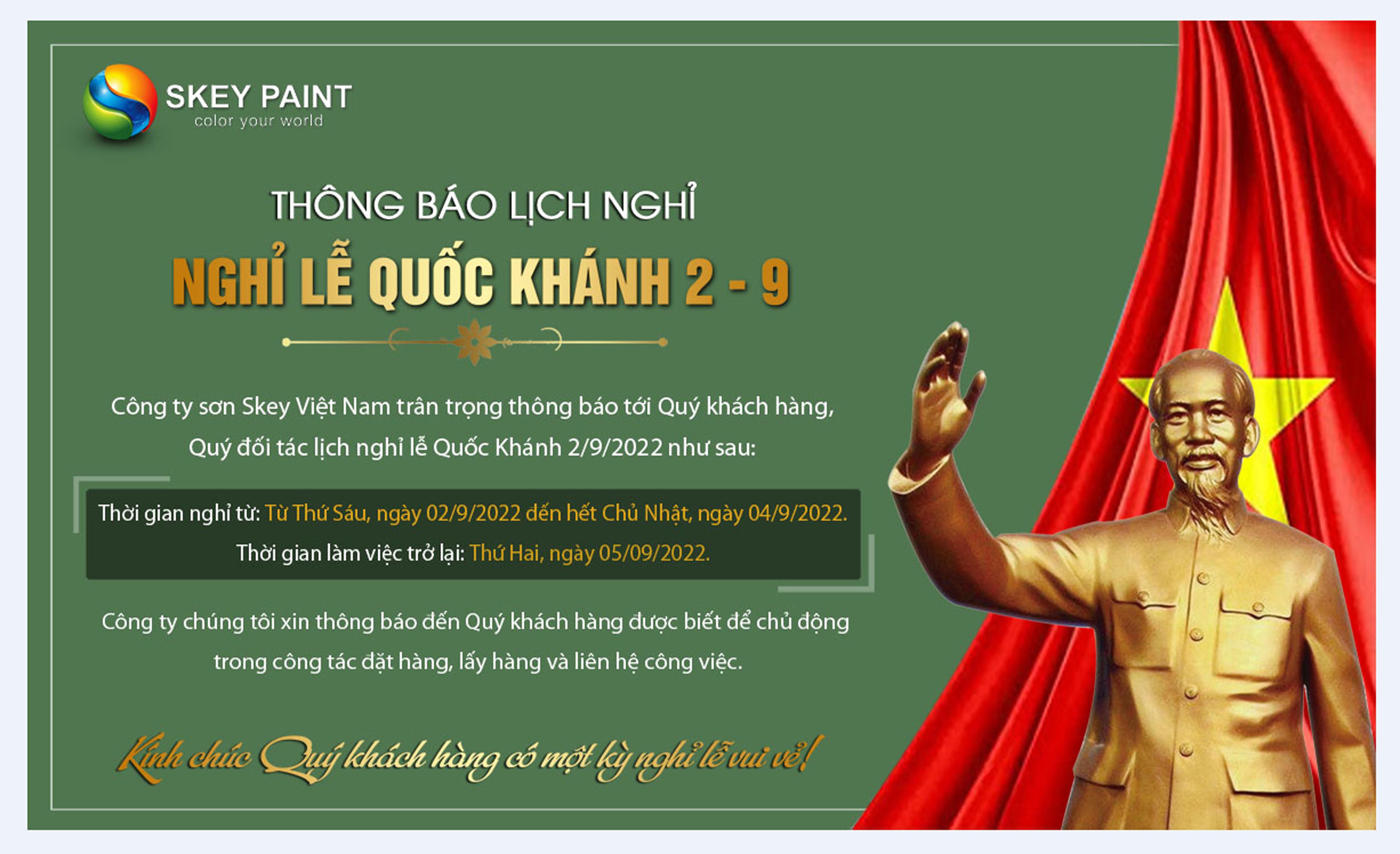 THÔNG BÁO LỊCH NGHỈ LỄ QUỐC KHÁNH 02/09/2022