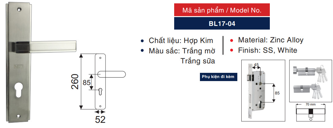 Khóa tay gạt cửa gỗ NEO BL17-04