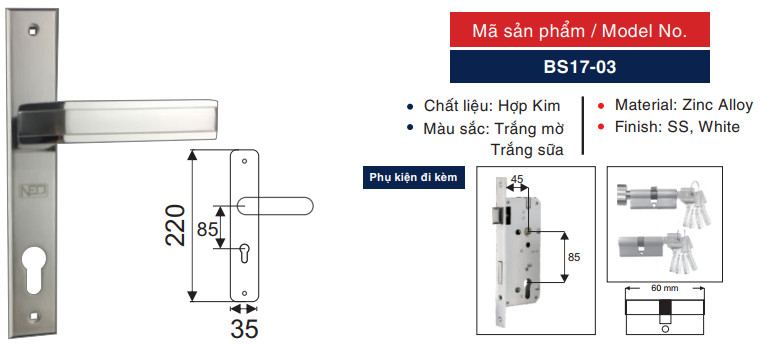 Khóa gạt NEO hợp kim BS17-03