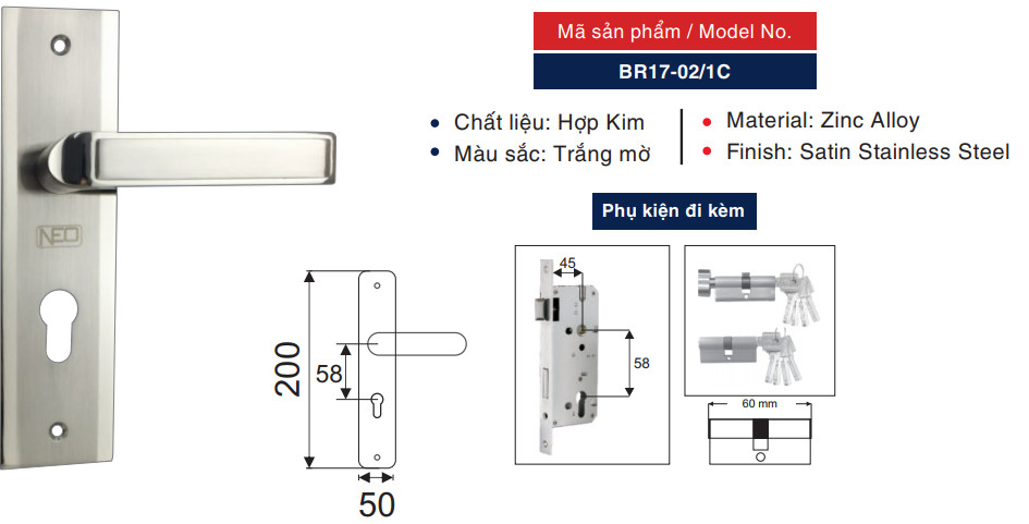 Khóa tay nắm gạt NEO BR17-02