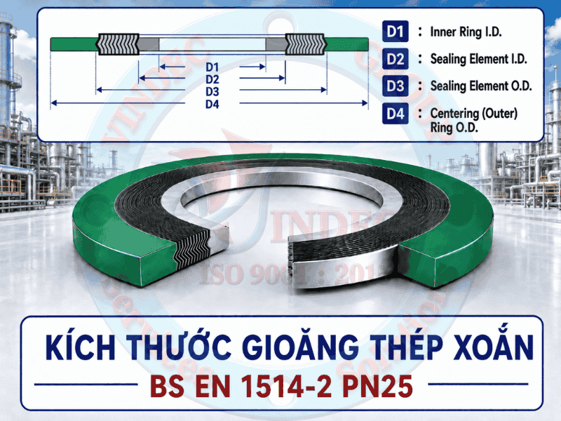Ký hiệu kích thước gioăng thép xoắn BS EN 1514-2 PN25