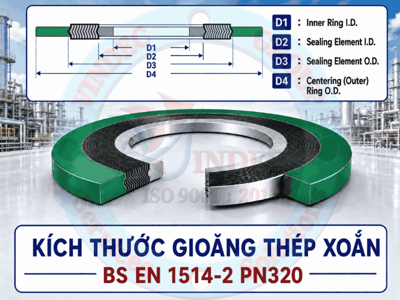 Ký hiệu kích thước gioăng thép xoắn BS EN 1514-2 PN320