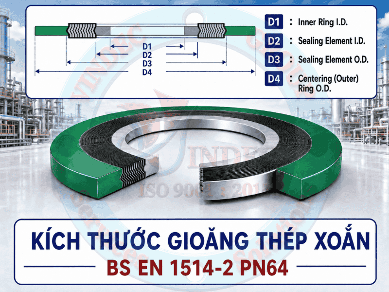 Ký hiệu kích thước gioăng thép xoắn BS EN 1514-2 PN64