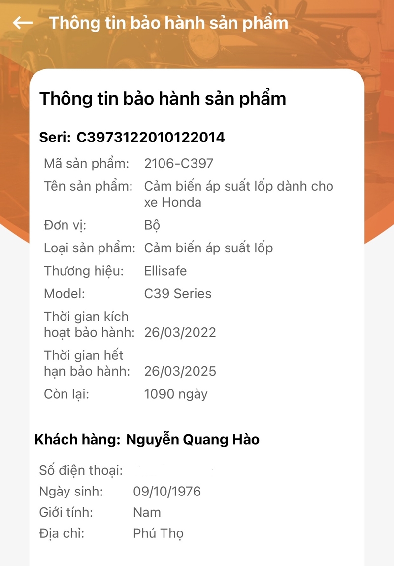 Bảo hành qua app điện thoại Icar chính hãng