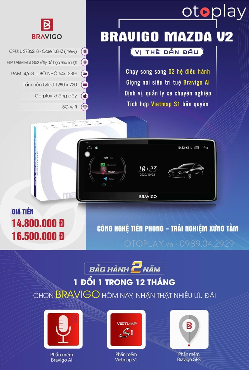 Màn hình Android Bravigo dành cho xe Mazda 2