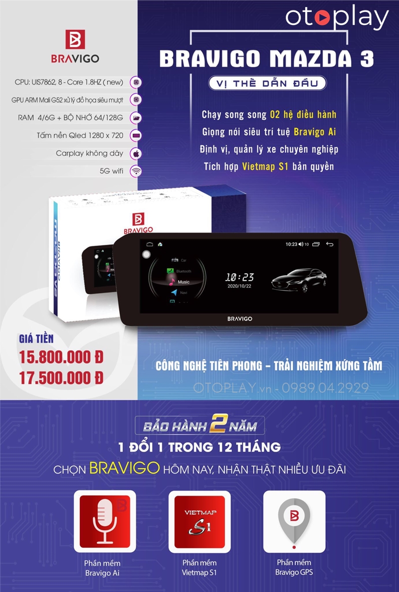 Màn hình Android Bravigo dành cho xe Mazda 3