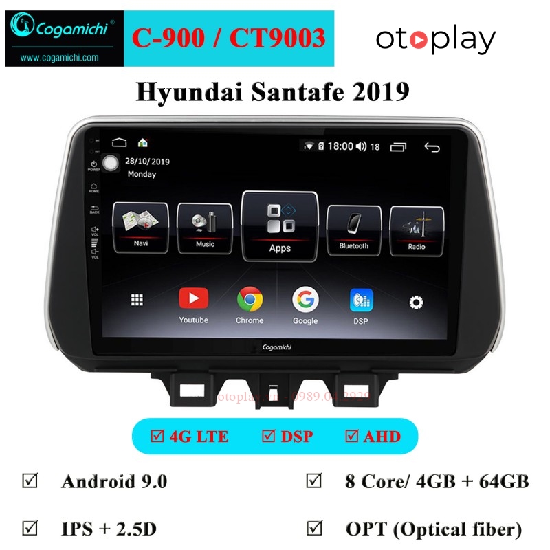 Màn hình DVD androi cogamichi cho xe Hyundai Santafe