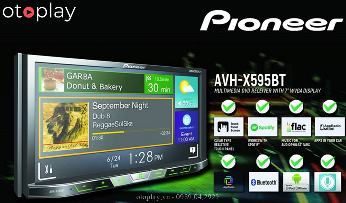 Màn hình DVD Pioneer X595BT với nhiều tính năng hiện đại