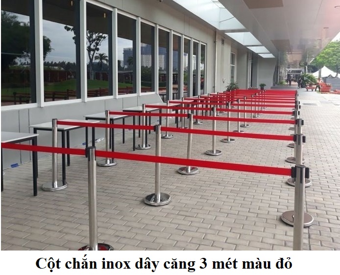 Cột chắn inox dây căng 3 mét màu đỏ