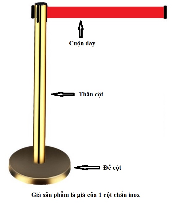 Cột chắn inox vàng dây căng 2 mét, 3 mét