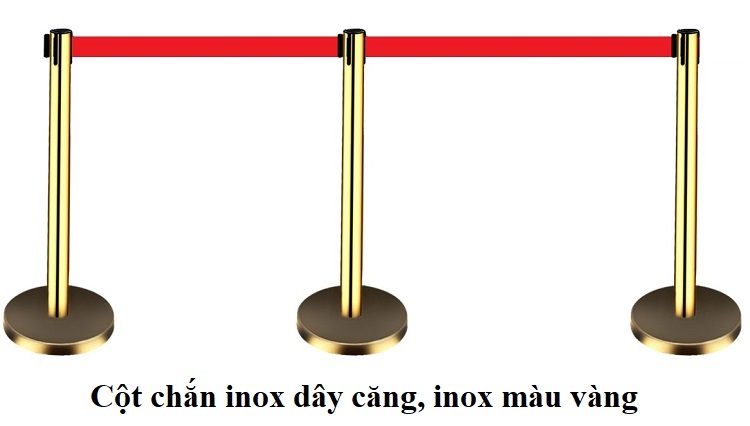 Cột chắn inox vàng dây căng 2 mét, 3 mét