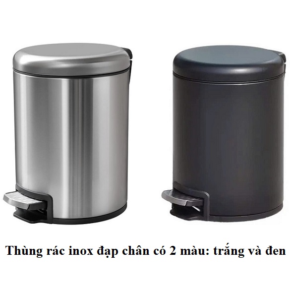 Thùng rác inox đạp chân tròn 12L màu đen
